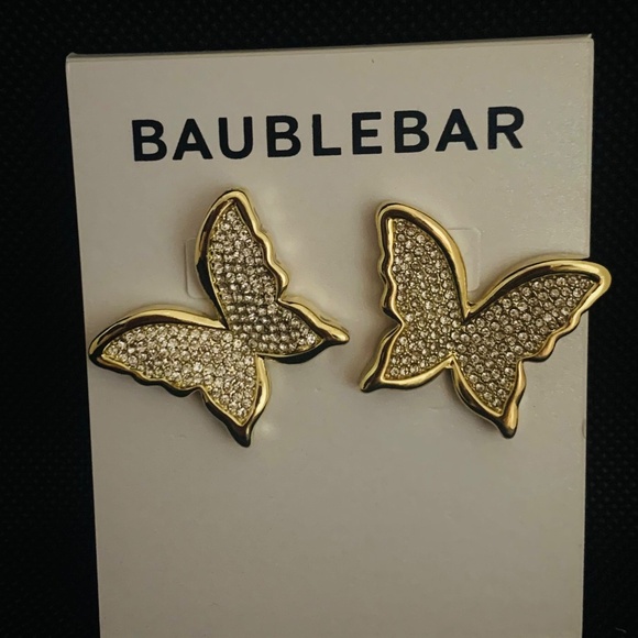 BaubleBar "On the Fly" Butterfly Gold-Tone Pave Statement Earrings 1" - Picture 1 of 5